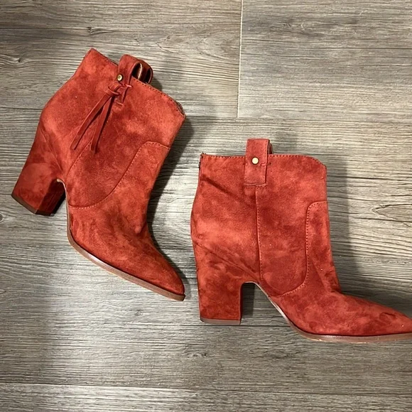 Sam Edelman Niomi Suede Western Booties In Red Paprika Size 6 - Picture 4 of 11